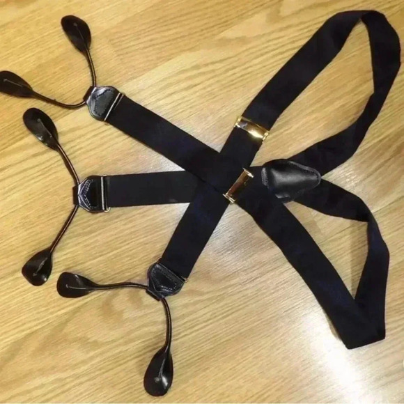 Suspenders 100% Silk Black Made in England Patent Leather with Gold Hardware - Picture 12 of 14